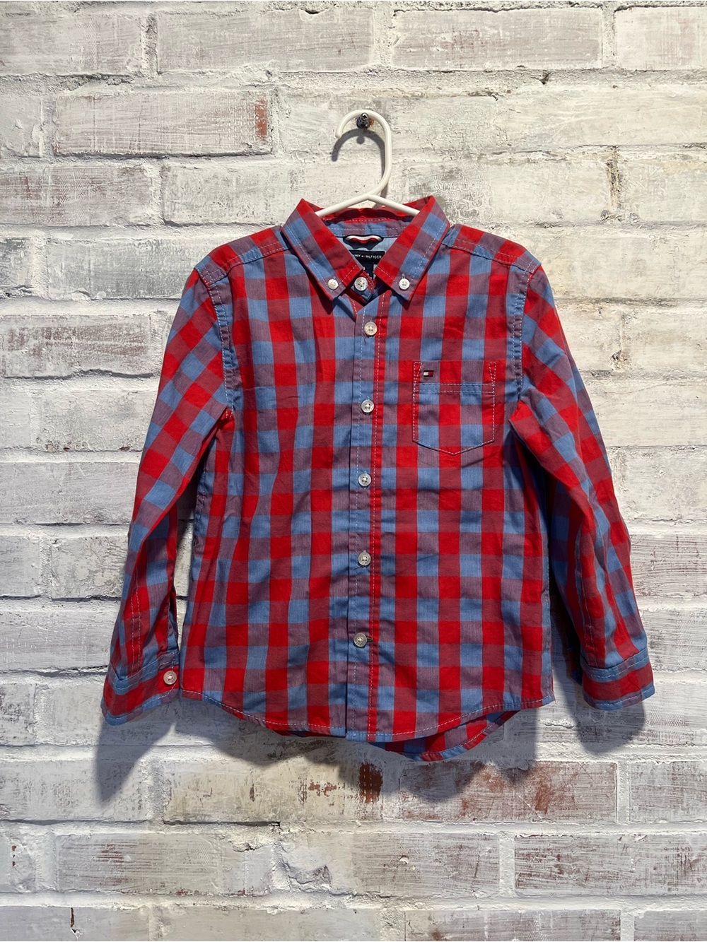 Tommy Hilfiger Red and Blue Check Button-Down Shirt Church Wedding Patriotic